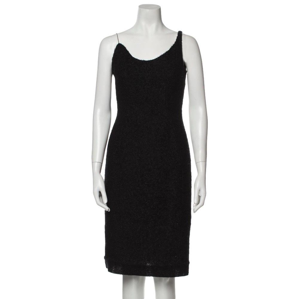 Archival Thierry Mugler Black Wool Boucle and Chain Dress - 1999 Fashion Week